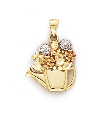 
14k Two-Tone Gold Flower Watering Can Pendant
