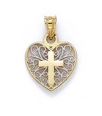 
14k Two-Tone Gold Cross Heart Pendant
