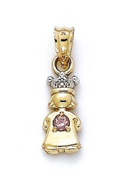 
14k Two-Tone Gold Princess Pink Stone (2.5mm) Pendant
