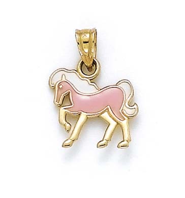 
14k Yellow Gold Pink White Enamel Horse Pendant

