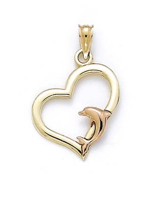 
14k Two-Tone Gold Dolphin Heart Pendant
