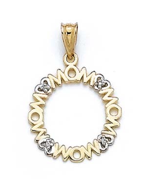 
14k Two-Tone Gold Mom Circle Pendant
