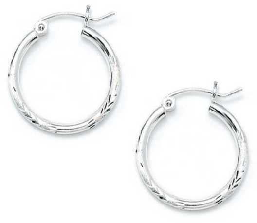 
Sterling Silver 2x20mm Sparkle-Cut Hoop Earrings
