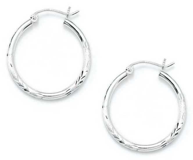 
Sterling Silver 2x25mm Sparkle-Cut Hoop Earrings
