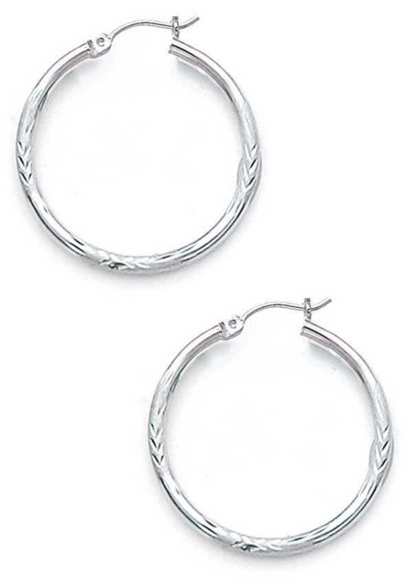 
Sterling Silver 2x30mm Sparkle-Cut Hoop Earrings
