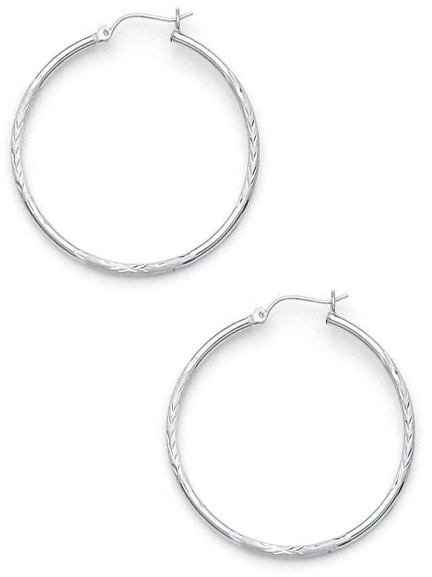 
Sterling Silver 2x40mm Sparkle-Cut Hoop Earrings
