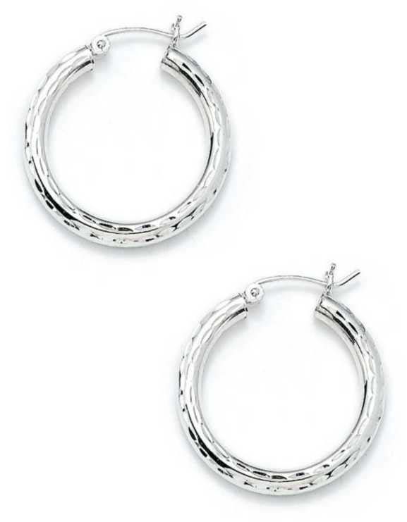 
Sterling Silver 3x25mm Sparkle-Cut Hoop Earrings
