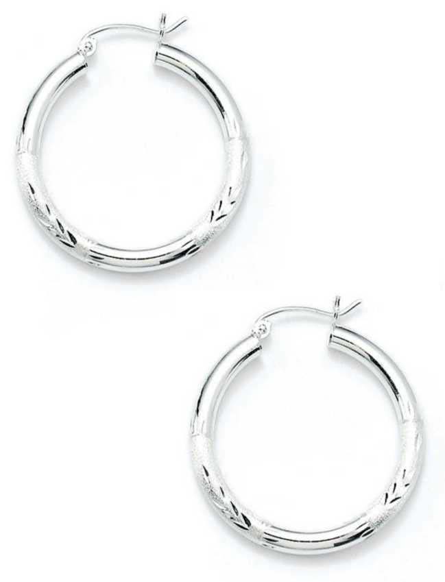 
Sterling Silver 3x30mm Diamond-Cut Hoop Earrings
