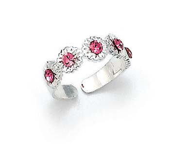 
Sterling Silver Pink Cubic Zirconia Flowers Toe Ring

