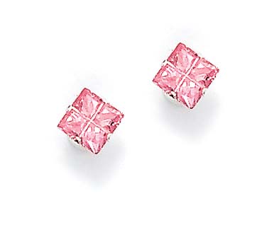 
Sterling Silver 6mm Square Pink Cubic Zirconia Stud Earrings
