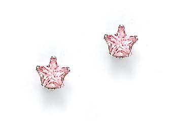 
Sterling Silver 5mm Star Pink Cubic Zirconia Earrings
