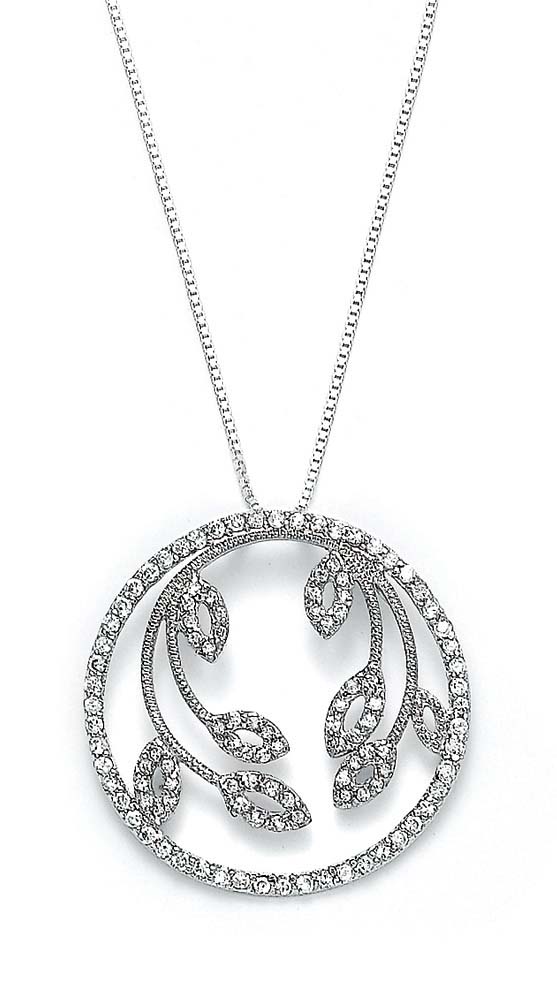 
Sterling Silver Cubic Zirconia Circle Leaves Pendant

