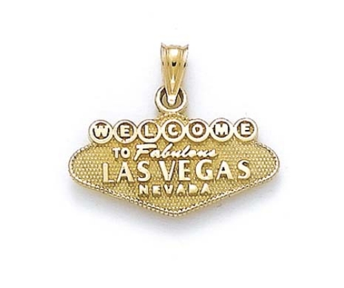 
14k Yellow Gold Welcome Las Vegas Sign Pendant - 1 Inch wide

