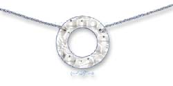
Sterling Silver 16-18In Adjust Cable Necklace 1-1/8In Open Hammered Disk
