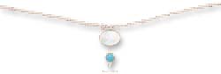 
Sterling Silver 16I Simulated Mother of Pearl Simulated Turquoise Cabochon On Beaded Necklace
