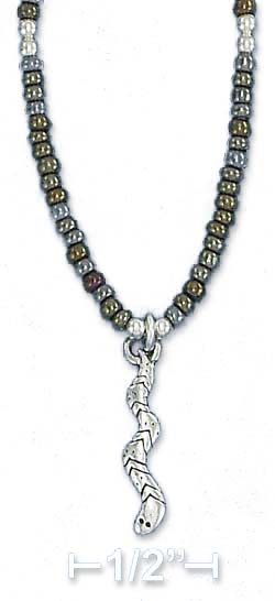 
Sterling Silver 16I Choker Brown Gray Pony Beads Ant Center Snake Pendant
