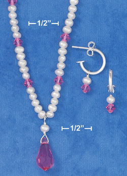 
Sterling Silver Adj. 14-16I Freshwater Cultured Pearl Pink Xtl Necklace Bracelet Earring Set
