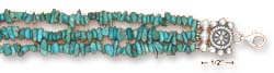 
Sterling Silver 7-8.5I Adj. Three strand Simulated Turquoise Chip Nuggets Bracelet
