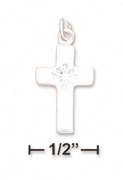 
Sterling Silver Small 3/4 In Flat Cross Charm Stamped Flower
