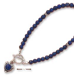 
Sterling Silver 7 In Lapis Beads Beads Heart Toggle Bracelet
