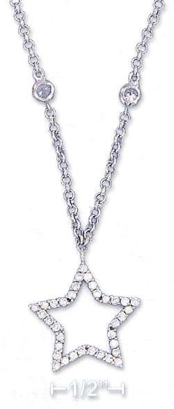 
SS Curb Necklace 4mm CZ On Chain 20mm CZ Star Adj. 18-20 In
