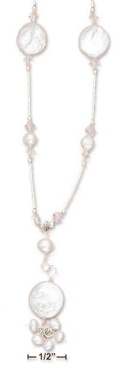 
Sterling Silver 16 In LS Y Necklace White Coin Freshwater Cultured Pearls Clear Crystal Beads
