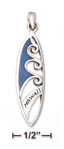 
Sterling Silver Outlined Surfboard With Hawaii Wave Inlay Design - 1.5 In
