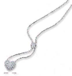 
Sterling Silver 15 In Box necklace Cubic Zirconia Dome Pave Heart Dangle

