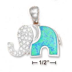 
Sterling Silver 1.25 In Wide Simulated Blue Simulated Opal Pave Cubic Zirconia Elephant Pendant
