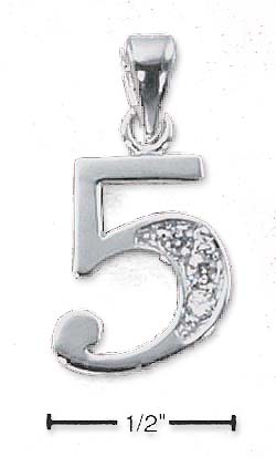 
Sterling Silver and Cubic Zirconia Number 5 Charm - 1/2 In With Out Bail
