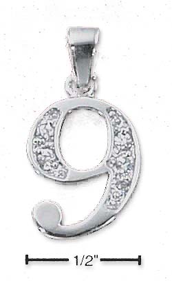
Sterling Silver and Cubic Zirconia Number 9 Charm - 1/2 In With Out Bail
