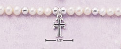 
SS 5 In Freshwater Cultured Pearl Bracelet With 4mm Silver Beads Cross Dangle
