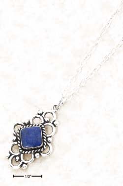
Sterling Silver 18 In Cable necklace With Diamond Shaped Denim Lapis Loop
