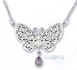 
Sterling Silver 18 In Cable Necklace Celtic Knot Butterfly Amethyst Stone

