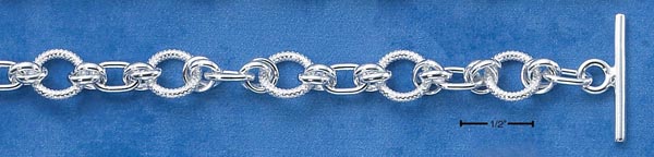 
Sterling Silver 7 In and Textured Round Link Toggle Bracelet

