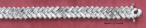 
Sterling Silver 7 In Baguette Cubic Zirconia Herringbone Design Bracelet
