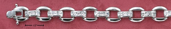 
Sterling Silver 7 In Princess Cut Cubic Zirconia Bar Open Chain Bracelet
