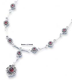 
Sterling Silver 16 In Expandable Garnet Flower Link Necklace
