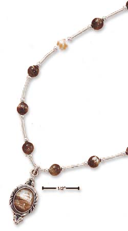 
Sterling Silver 16 In Liquid Silver Tiger Eye Beads Necklace
