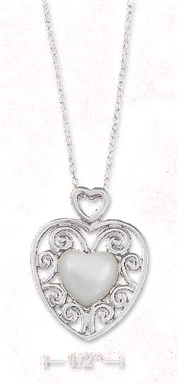 
Sterling Silver 18 In Cable necklace With Simulated Mother of Pearl Heart In Frame

