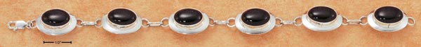 
Sterling Silver 7.5 In Six Black Simulated Onyx Cabochon Link Bracelet
