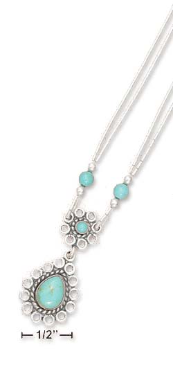 
Sterling Silver 16-20 In. Adj. 2 strand LS With Simulated Turquoise Dangle Necklace
