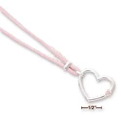 
Sterling Silver 20 In. Pink Cord Open Heart Pink Cubic Zirconia Necklace
