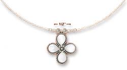 
Sterling Silver 16-18 In. Adj. Necklace Wire Roped Simulated Mother of Pearl Flower
