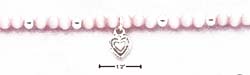 
SS 13-15 In. Pink Cat Eye Necklace Silver Beads Heart Dangle
