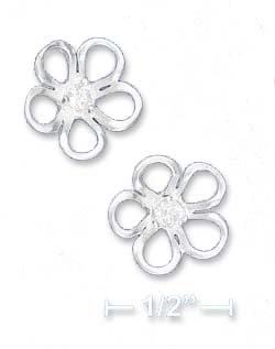 
Sterling Silver 1/2 In. Flower Post Earrings Clear Cubic Zirconia Center
