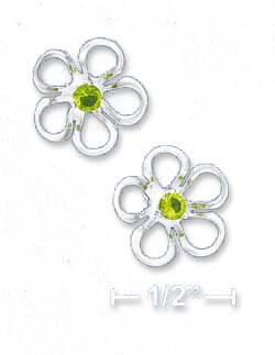 
Sterling Silver 1/2 In. Flower Post Earrings Green Cubic Zirconia Center
