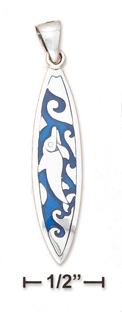 
Sterling Silver Dolphin Wave Design Surfboard Paua Shell Inlay - 1.25 In.
