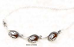 
Sterling Silver 17 In. Triple Honey Amber Ladybug Necklace On Cable Chain
