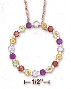 
Sterling Silver 18 In. Cable necklace With Assorted Gemstones Open Circle

